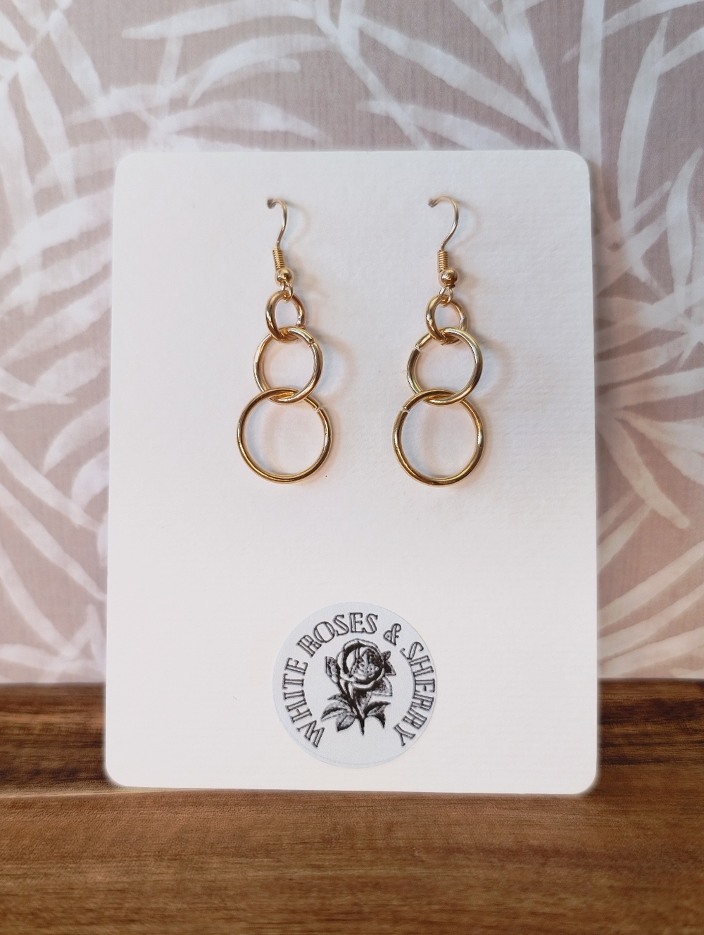 White Roses & Sherry | Gold Triple Link Drop Earrings | Nickel Free